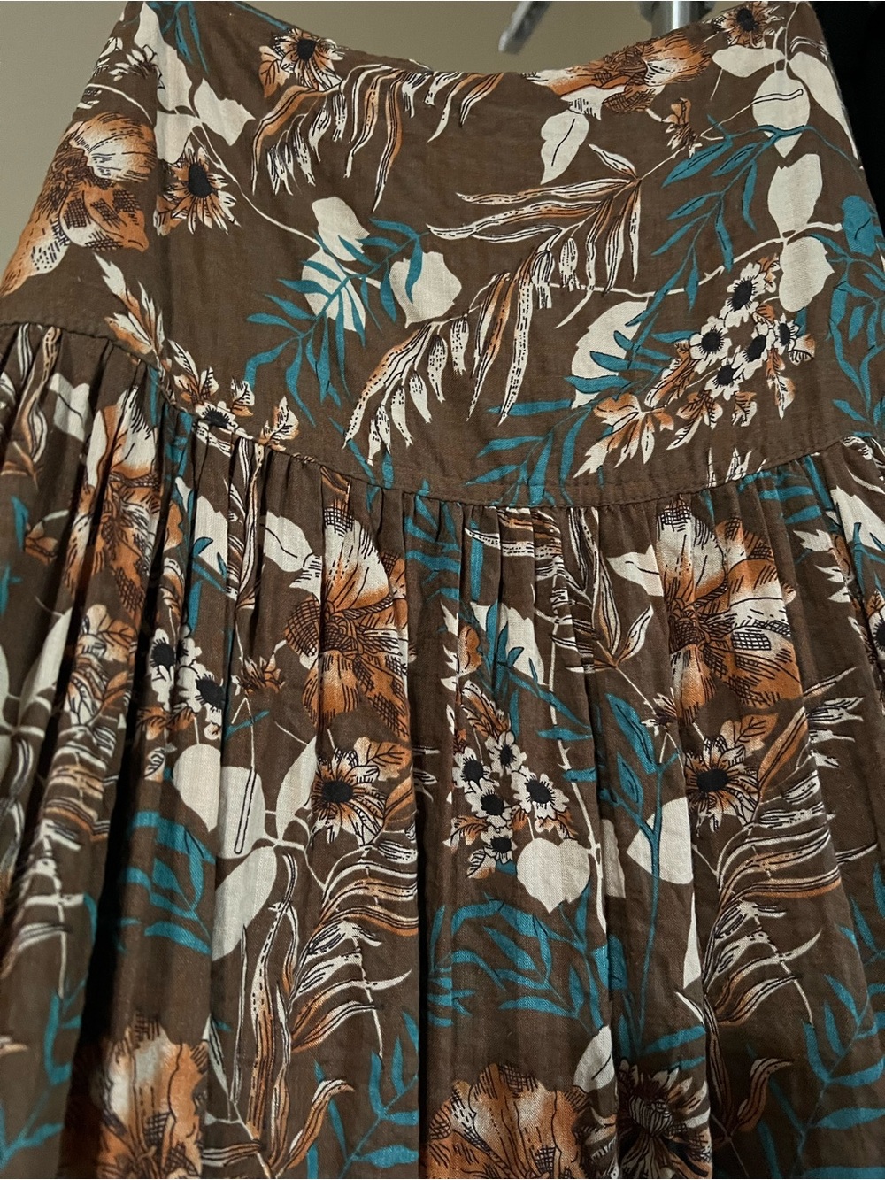 NATURAL LIFE Brown Maxi dress with Teal and Cream Floral Print - Picture 2 of 6